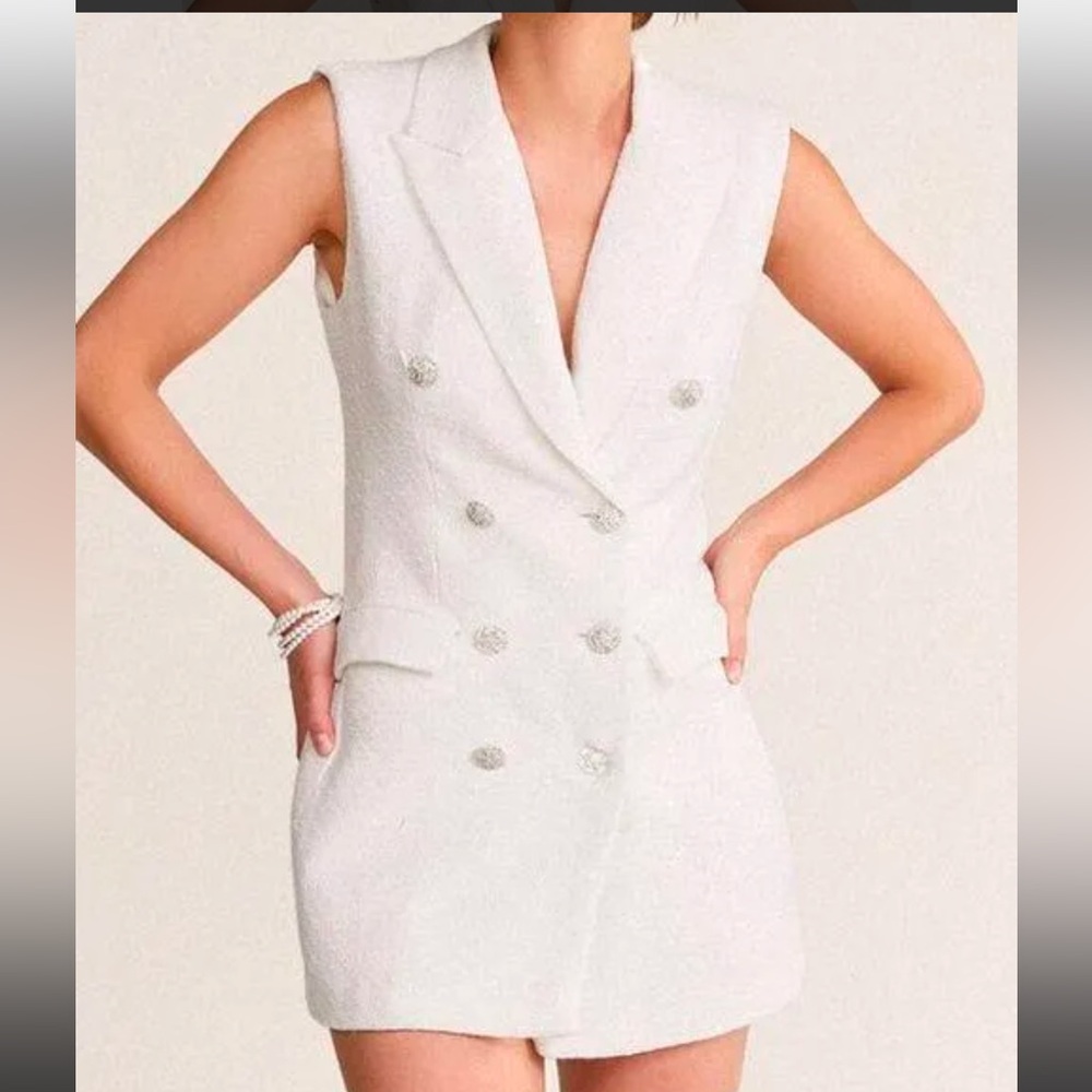 ZARA White Tweed Blazer Mini Dress